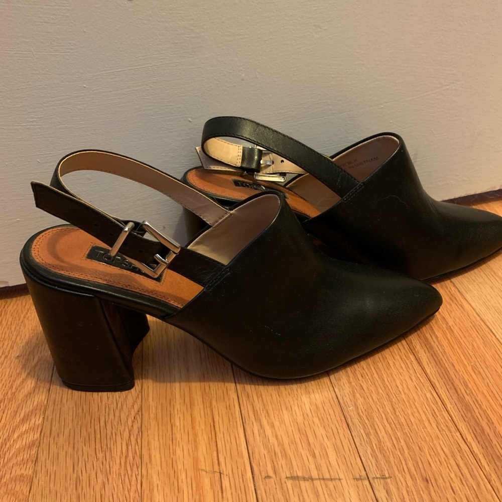 Black Leather Mules
